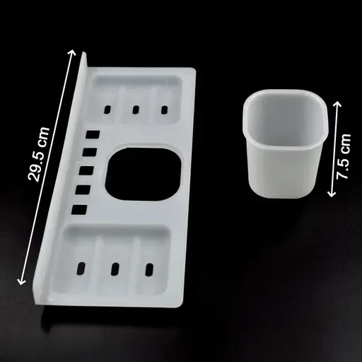 Wall Mounted White Acrylic Soap Dish Holder with Double Soap Tray & Tumbler Stand | 4 in 1 ABS Bathroom Accessory for Home & Wash Basin image 2