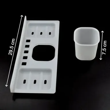Wall Mounted White Acrylic Soap Dish Holder with Double Soap Tray & Tumbler Stand | 4 in 1 ABS Bathroom Accessory for Home & Wash Basin thumbnail 1