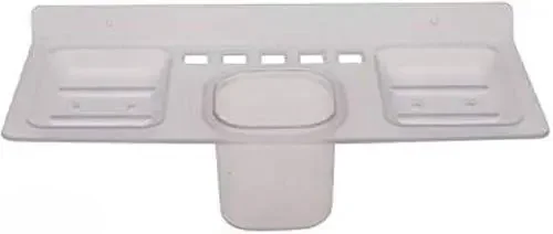 Wall Mounted White Acrylic Soap Dish Holder with Double Soap Tray & Tumbler Stand | 4 in 1 ABS Bathroom Accessory for Home & Wash Basin image 3