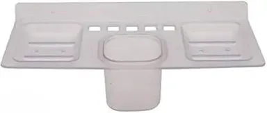 Wall Mounted White Acrylic Soap Dish Holder with Double Soap Tray & Tumbler Stand | 4 in 1 ABS Bathroom Accessory for Home & Wash Basin thumbnail 2
