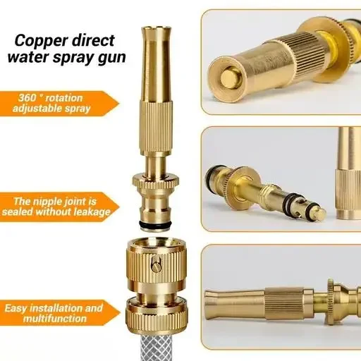 Kelby High Pressure Brass Water Spray Gun | 4 Nozzle Copper Jet Sprayer | 1/2 Inch Hose Connector | Leak-Proof Long-Life Spray Nozzle for Car|Garden & Cleaning image 4