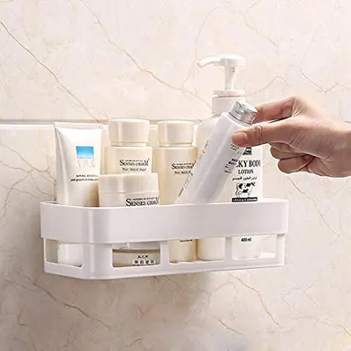Kelby ABS Plastic Shower Corner Caddy Basket | Drill-Free Adhesive Wall Mounted Bathroom Organizer | Space-Saving Shelf for Shampoo, Soap and Toiletries thumbnail 1