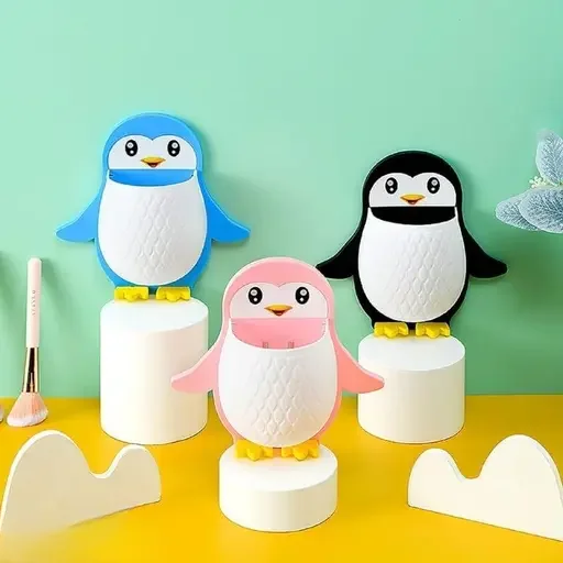Kelby Penguin Toothbrush Holder | wall mounted multifunctional storage rack | cartoon penguin organizer with drainage for bathroom makeup kitchen tools image 1