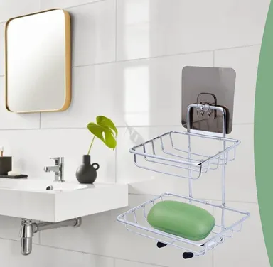 Kelby Wall Mounted Double Layer Soap Dish Holder|Stainless Steel, Self Adhesive, Waterproof | Bathroom & Kitchen thumbnail 2