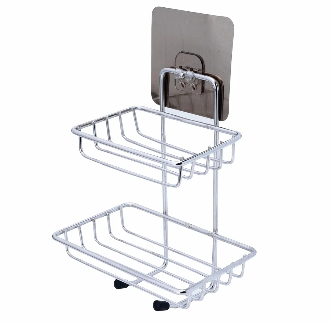 Kelby Wall Mounted Double Layer Soap Dish Holder|Stainless Steel, Self Adhesive, Waterproof | Bathroom & Kitchen image 1