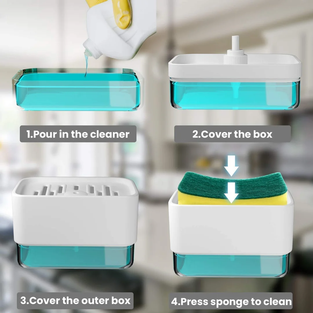 Kelby 2 in 1 Soap Pump Plastic Dispenser | Dishwashing Liquid + Sponge Holder | ABS Plastic | Kitchen Sink | Portable Caddy | image 3
