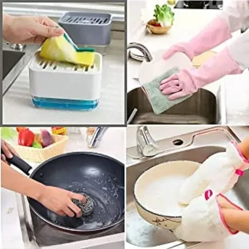 Kelby 2 in 1 Soap Pump Plastic Dispenser | Dishwashing Liquid + Sponge Holder | ABS Plastic | Kitchen Sink | Portable Caddy | image 1