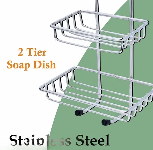 Kelby Adhesive Stainless Steel Soap Dish Tray | 2‑Layer No‑Drill Shower Sponge Holder, Waterproof Wall Mounted for Bathroom Kitchen image 1