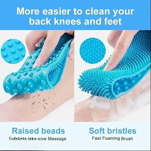 Silicone Body Back Scrubber | Double Side Bathing Brush for Shower | Dead Skin Remover Belt for Men & Women | Deep Clean & Massage | Soft Long| Easy to Use image 2