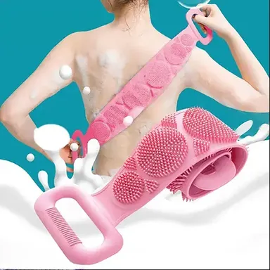 Silicone Body Back Scrubber | Double Side Bathing Brush for Shower | Dead Skin Remover Belt for Men & Women | Deep Clean & Massage | Soft  Long| Easy to Use thumbnail 3