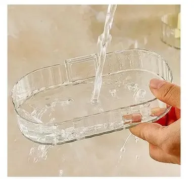 Magic Sticker Soap Dish Holder & Sponge Tray  2 Pack ABS Plastic No Drill Shower|Kitchen Organizer|Transparent thumbnail 2