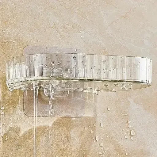 Magic Sticker Soap Dish Holder & Sponge Tray 2 Pack ABS Plastic No Drill Shower|Kitchen Organizer|Transparent image 4