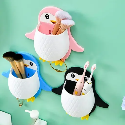 kelby Penguin Toothbrush Holder Wall Rack Pack of 3|multifunctional organizer| drainage|for kids bathroom & kitchen pens remote tools image 1