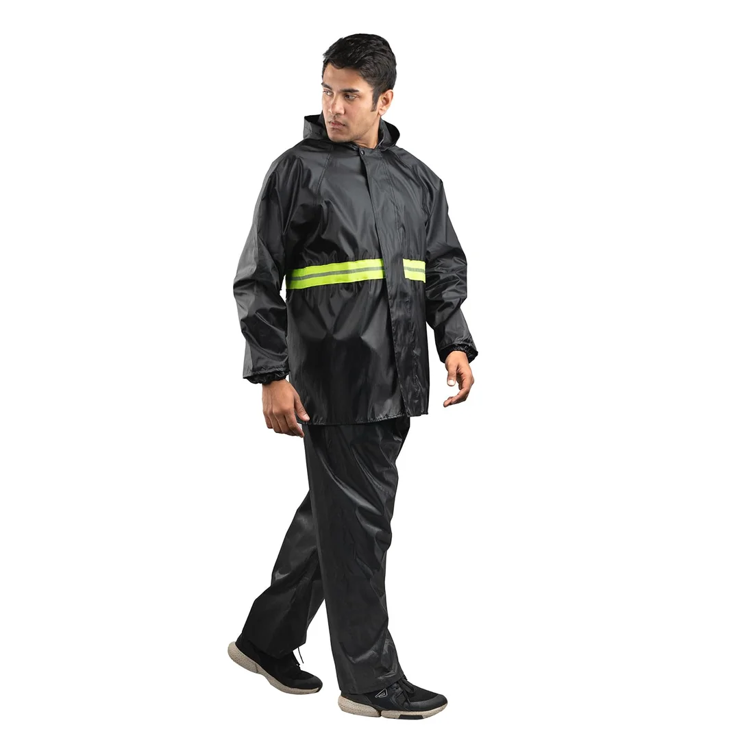 Bloomingdale Raincoat Set for Men Women | Waterproof Reflective Bike Raincoat with Pant & Bag | Monsoon Rain Suit for Adults & Teens | Black image 1