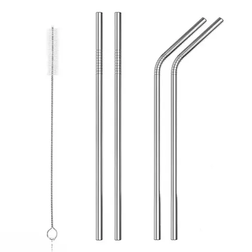 Reusable Stainless Steel Drinking Straws Set – 2 Bent 2 Straight 1 Brush | BPA Free Dishwasher Safe | Eco-Friendly Kids & Adult image 1