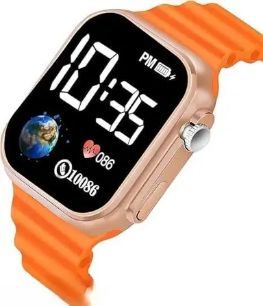 EL SMO Waterproof LED Kids Digital Watch | Orange  Adjustable Silicone Strap for Boys  thumbnail 1