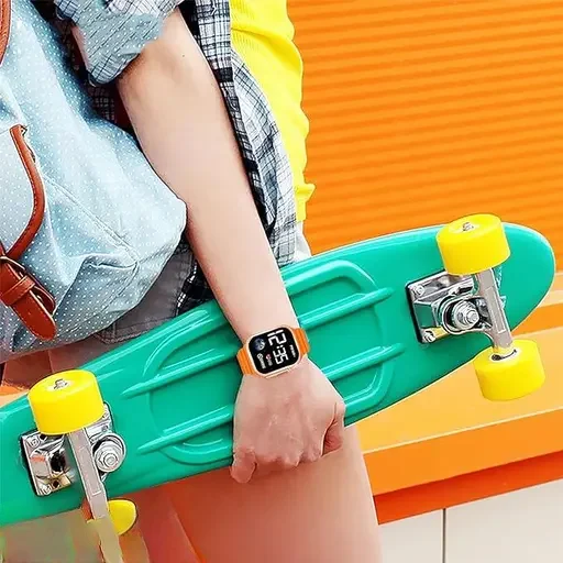 EL SMO Waterproof LED Kids Digital Watch | Orange Adjustable Silicone Strap for Boys image 3