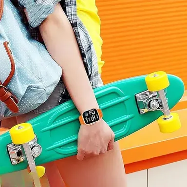 EL SMO Waterproof LED Kids Digital Watch | Orange  Adjustable Silicone Strap for Boys  thumbnail 2