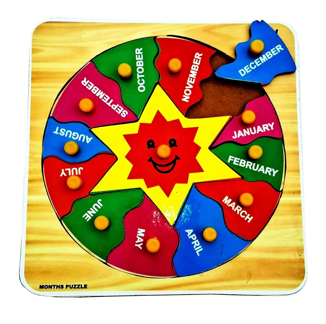 Wooden Month Learning Puzzle Board | month name puzzle tray educational toy for preschool | eco‑friendly knobs image 2