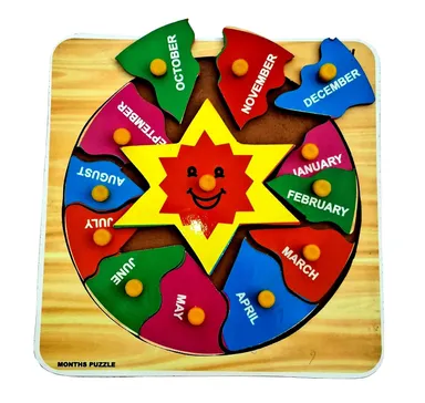 Wooden Month Learning Puzzle Board | month name puzzle tray educational toy for preschool | eco‑friendly knobs thumbnail 2