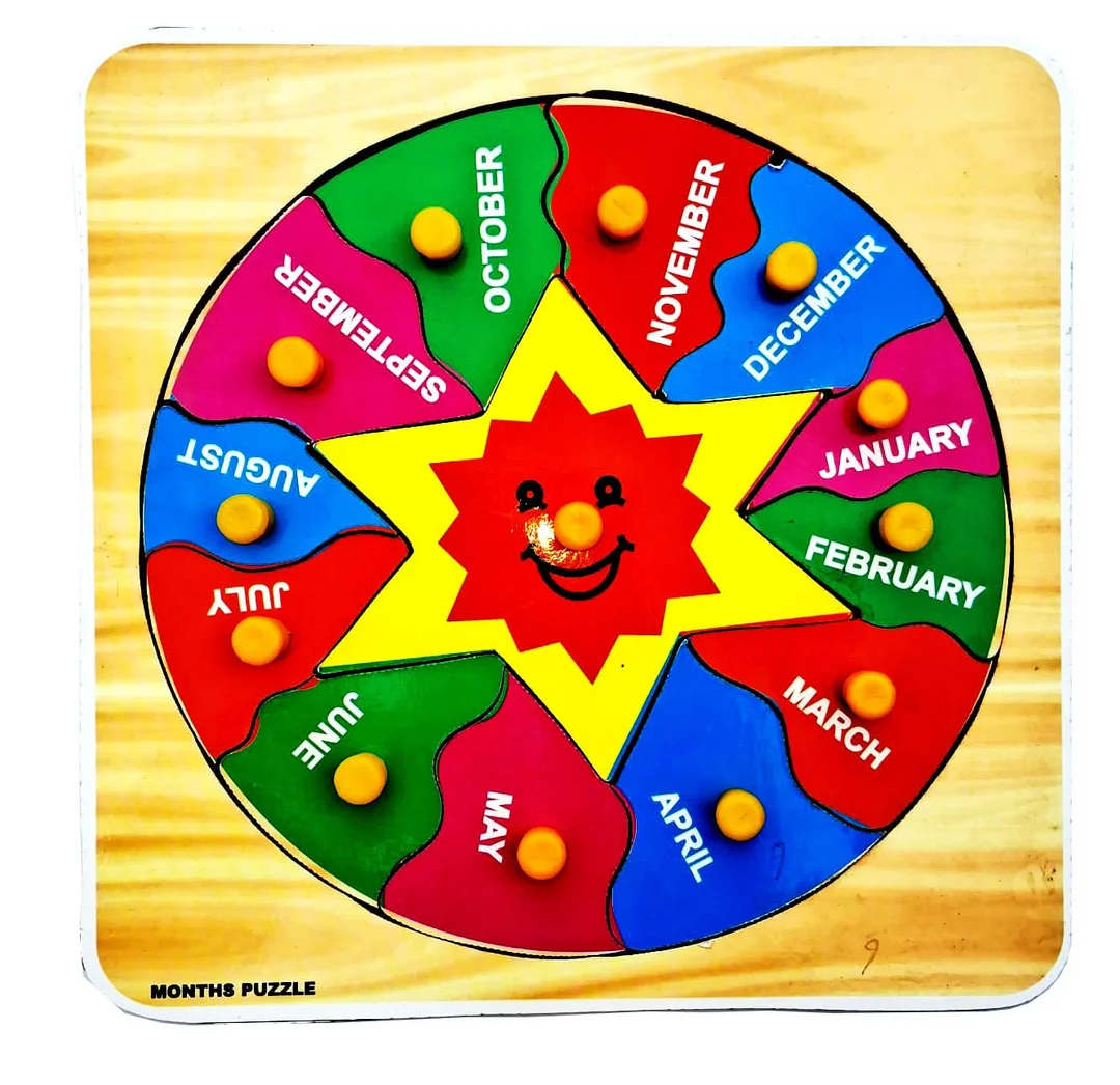 Wooden Month Learning Puzzle Board | month name puzzle tray educational toy for preschool | eco‑friendly knobs image 1