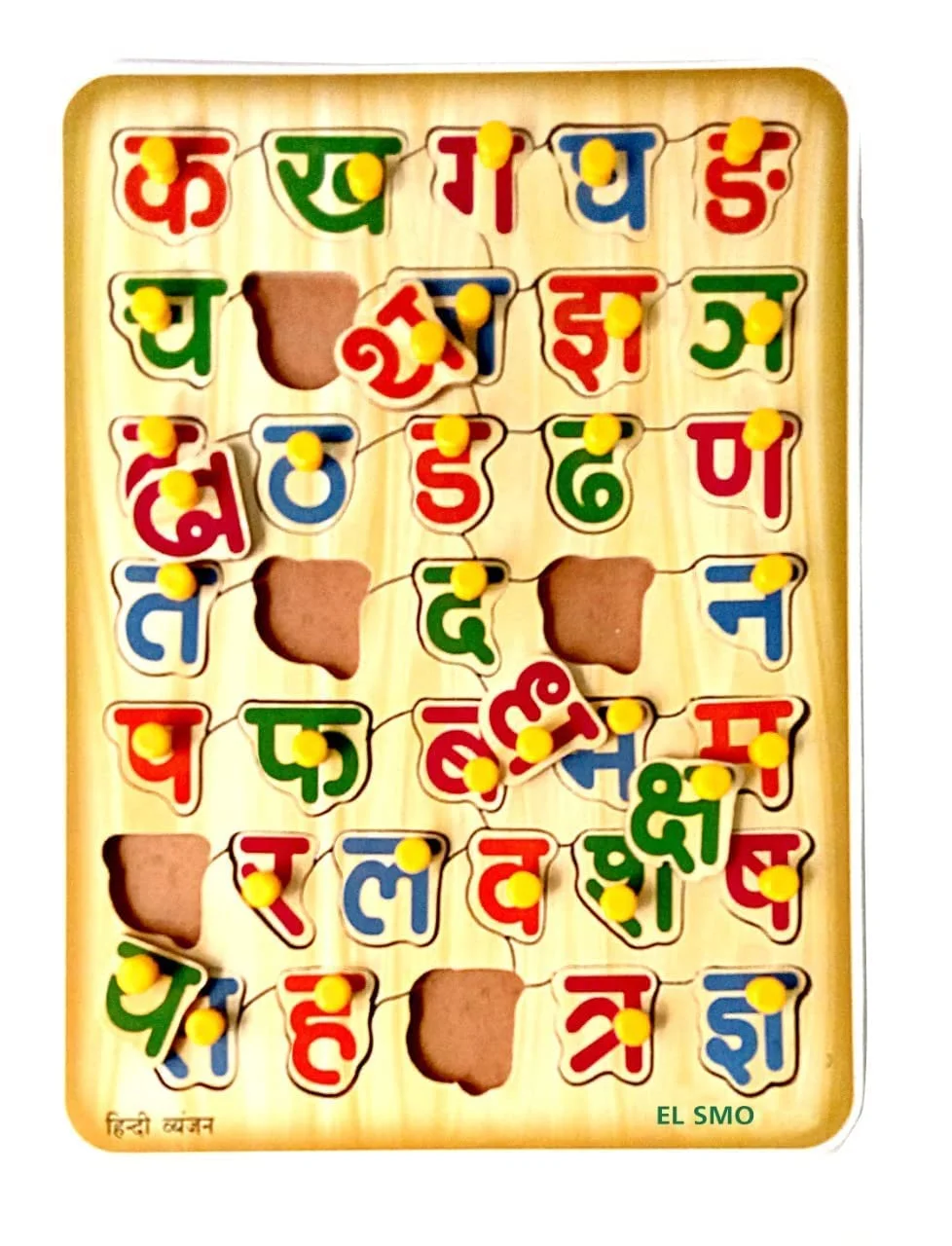 EL SMO Hindi Alphabet Wooden Tray Puzzle | Educational Hindi Varnamala with Knobs | Kids Learning Aid for Boys and Girls | Durable Wooden Toy image 2