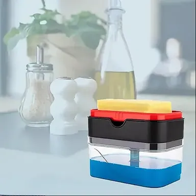 Generic 2 in 1 Kitchen Soap Dispenser with Sponge Holder | Space‑Saving Refillable Liquid Pump | Durable Plastic Sink Organizer 