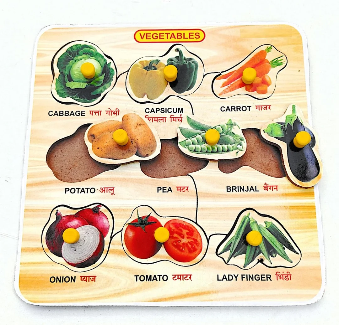 EL SMO Wooden Vegetable Knob Puzzle Board, Non‑Toxic Educational Toy for Preschoolers image 1