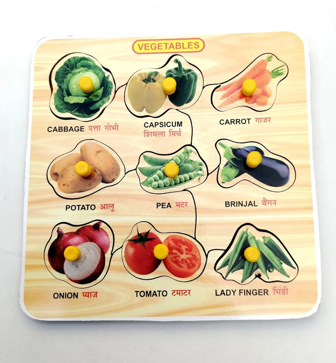 EL SMO Wooden Vegetable Knob Puzzle Board, Non‑Toxic Educational Toy for Preschoolers image 2
