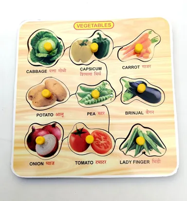 EL SMO Wooden Vegetable Knob Puzzle Board, Non‑Toxic Educational Toy for Preschoolers thumbnail 1