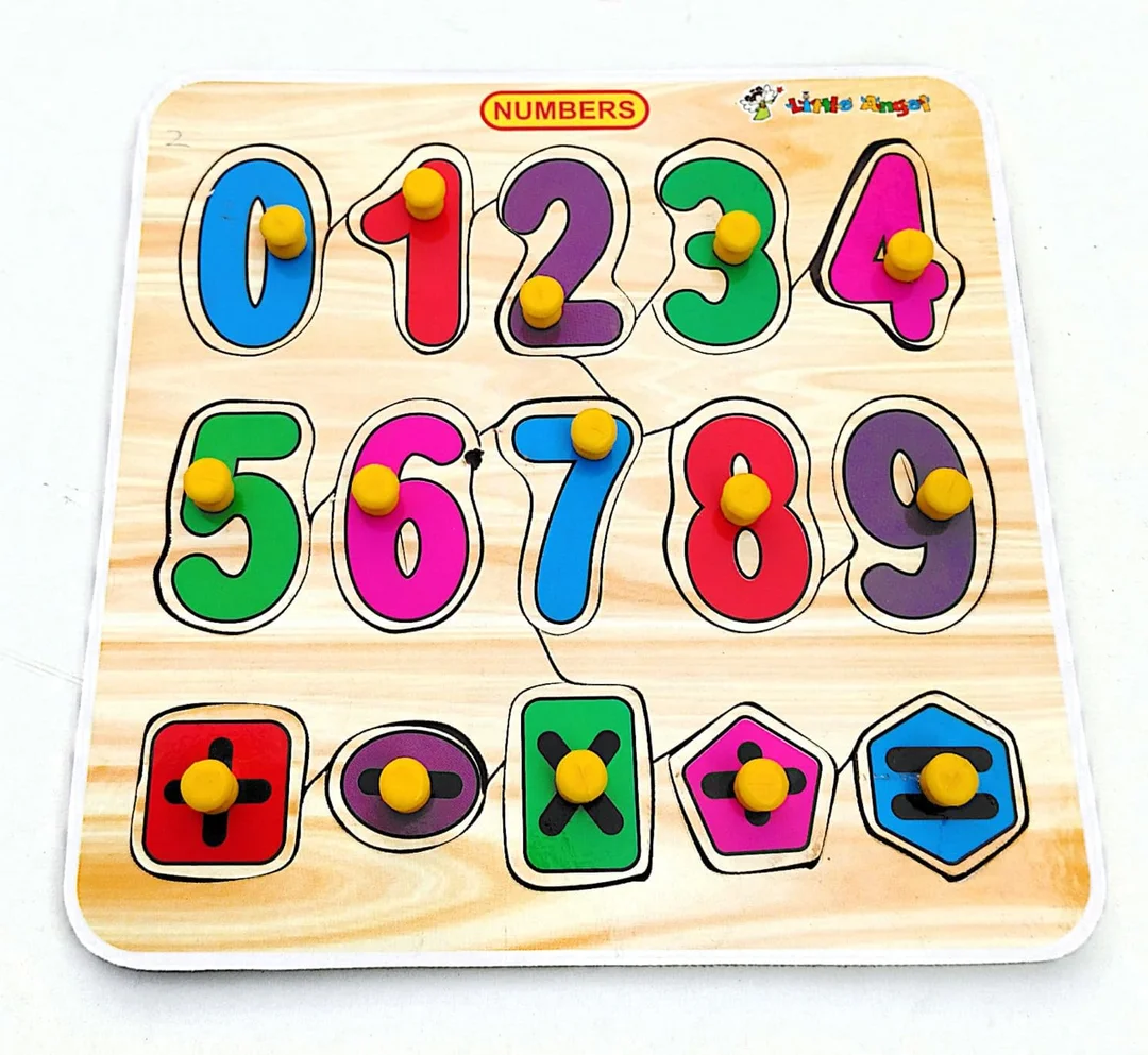 EL SMO Wooden Number Puzzle Board 0-9 | Educational Knob Puzzle for Kids | Early Learning Toy for Boys, Girls | Picture Puzzle for Toddlers | Montessori Style image 1
