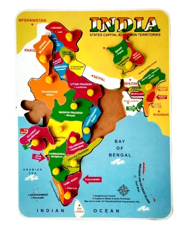 EL SMO Wooden India Map Puzzle Board | Educational Geography Toy | Knob Peg Puzzle for Kids, Students, Classroom thumbnail 1