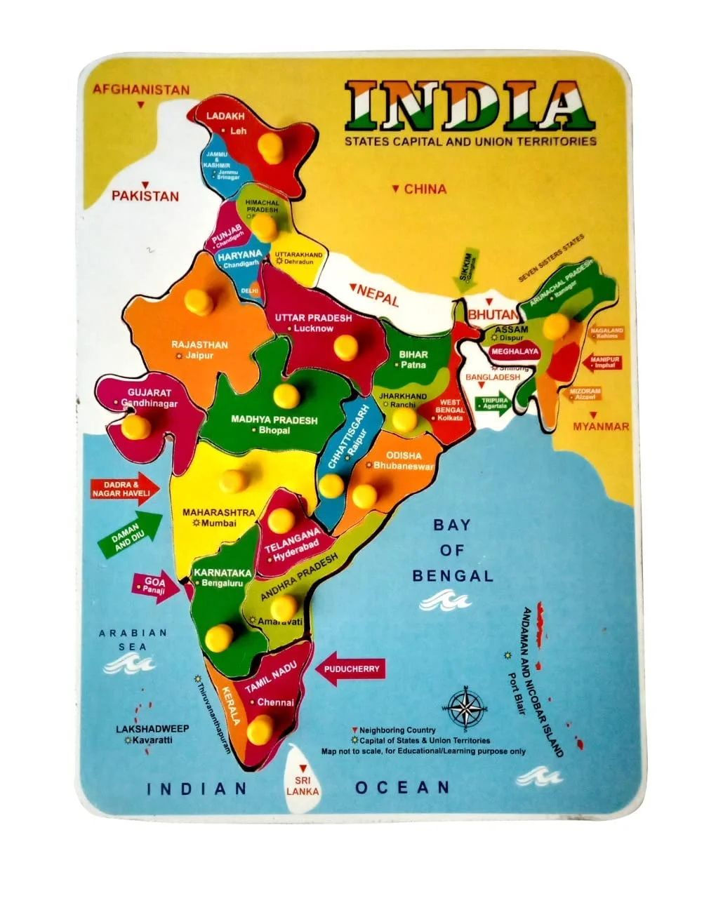 EL SMO Wooden India Map Puzzle Board | Educational Geography Toy | Knob Peg Puzzle for Kids, Students, Classroom image 1