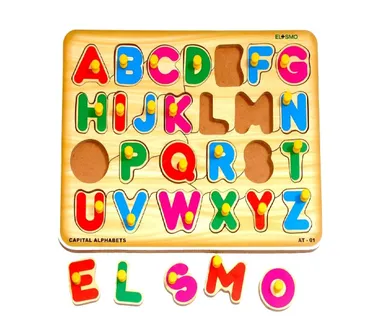 EL SMO Wooden Alphabet Tray Puzzle | Educational Montessori Board | Colorful Knob Letters for Toddlers thumbnail 1