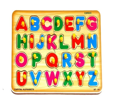 EL SMO Wooden Alphabet Tray Puzzle | Educational Montessori Board | Colorful Knob Letters for Toddlers thumbnail 0