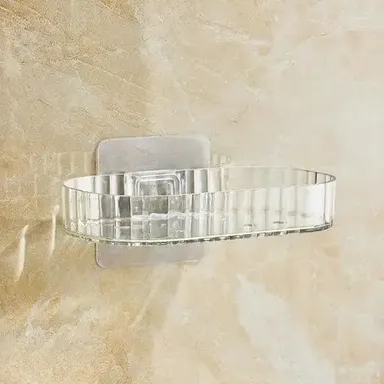 Self Adhesive Soap Holder Pack of 2 | ABS Self Draining Wall Mounted Soap Dish for Bathroom Kitchen Shower | Transparent No Drill Soap Rack thumbnail 1