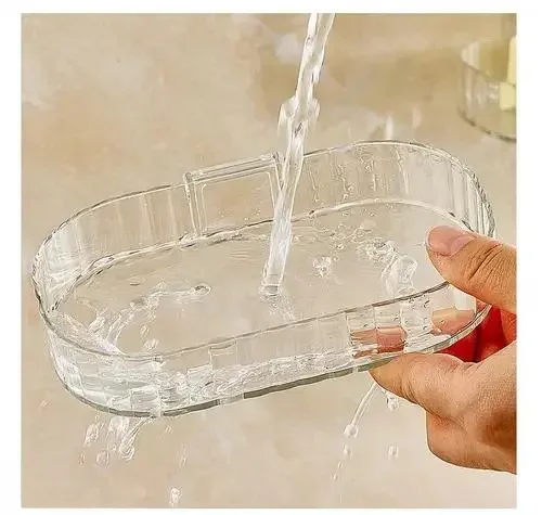 Self Adhesive Soap Holder Pack of 2 | ABS Self Draining Wall Mounted Soap Dish for Bathroom Kitchen Shower | Transparent No Drill Soap Rack image 3
