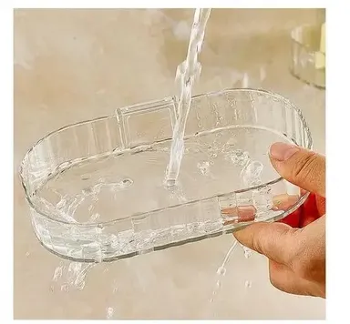 Self Adhesive Soap Holder Pack of 2 | ABS Self Draining Wall Mounted Soap Dish for Bathroom Kitchen Shower | Transparent No Drill Soap Rack thumbnail 2