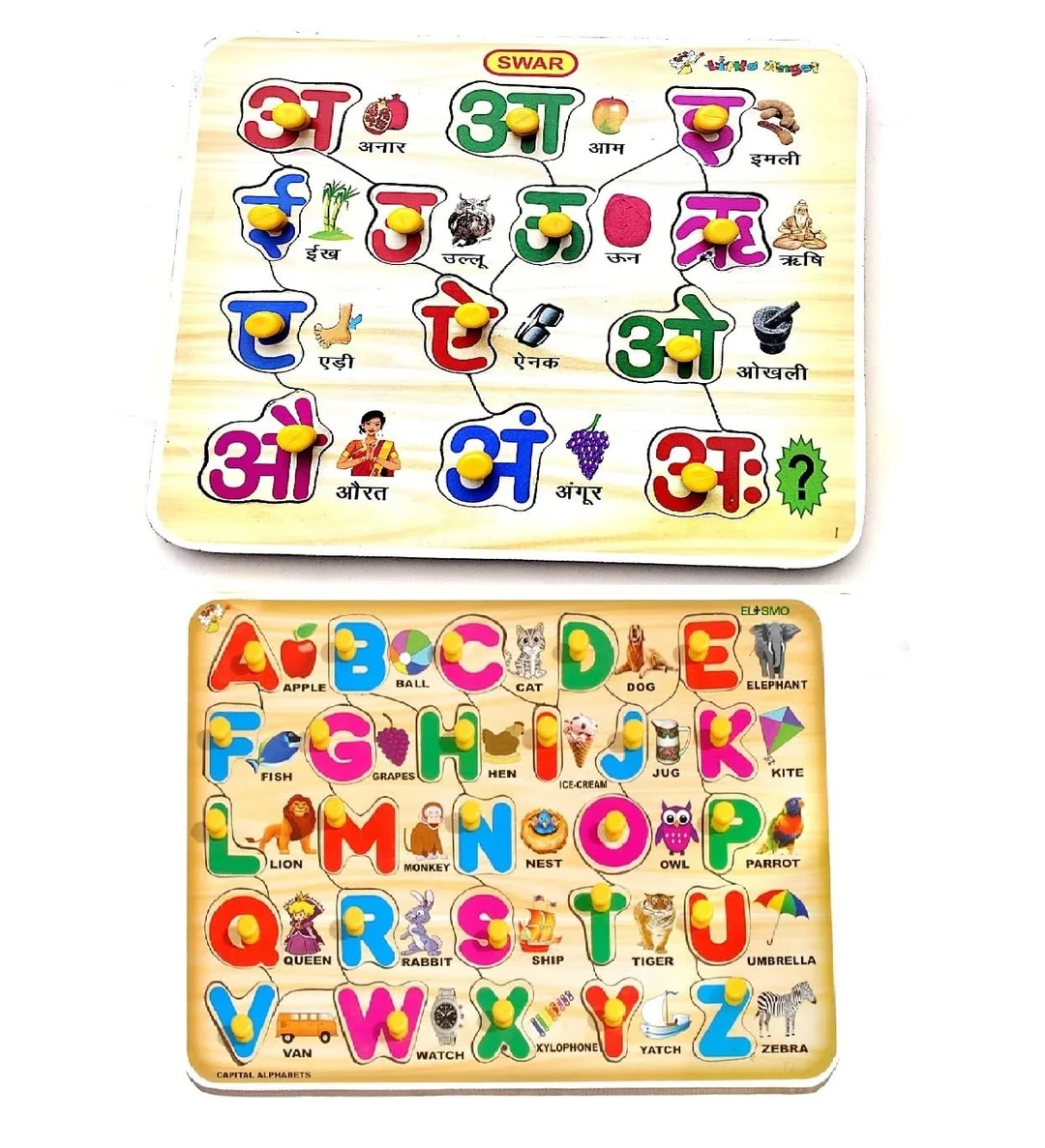 EL SMO | Hindi Swar & English Alphabet Jigsaw Puzzle | Wooden Educational Board Game Pack of 2 image 1