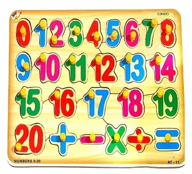 EL SMO Wooden Number Puzzle Board 0-20 | Educational Kids Toy | Early Learning, Durable, Colorful thumbnail 2