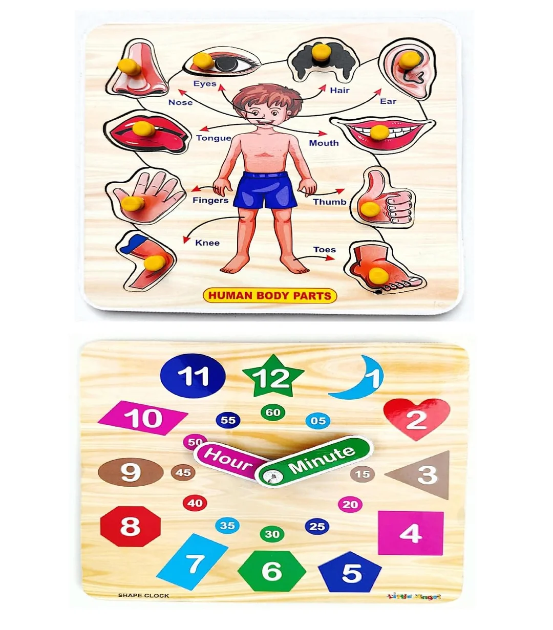 EL SMO | Body Parts Wooden Puzzle Toy | Educational Clock Puzzle | 2 Pack | Kids & Adults Learning Board Game image 1