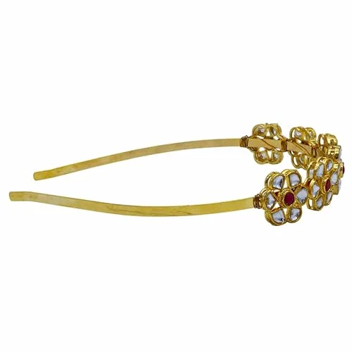 Kundan Matha Patti & Sheesh Patti Combo | Bridal Floral Tiara Headband | Indian Festive Hair Accessory for Women Girls|JJC image 2
