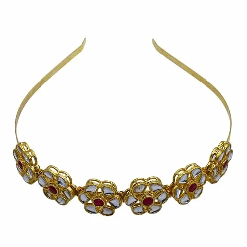 Kundan Matha Patti & Sheesh Patti Combo | Bridal Floral Tiara Headband | Indian Festive Hair Accessory for Women Girls|JJC image 1