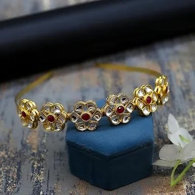Kundan Matha Patti & Sheesh Patti Combo | Bridal Floral Tiara Headband | Indian Festive Hair Accessory for Women Girls|JJC thumbnail 2