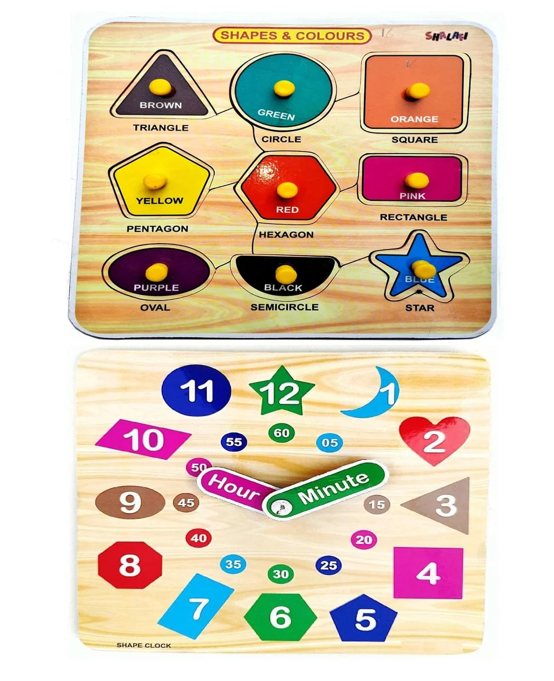 EL SMO Wooden Clock Puzzle Board, Shape Sorting Toy Set for Toddlers | Montessori Learning Toy, 2-Pack image 1