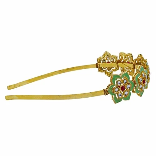 Kundan Matha Patti & Sheesh Patti Combo | Bridal Floral Tiara Headband | Indian Festive Hair Accessory for Women Girls|JJC image 2
