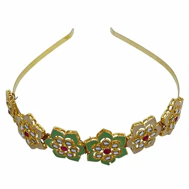 Kundan Matha Patti & Sheesh Patti Combo | Bridal Floral Tiara Headband | Indian Festive Hair Accessory for Women Girls|JJC thumbnail 0