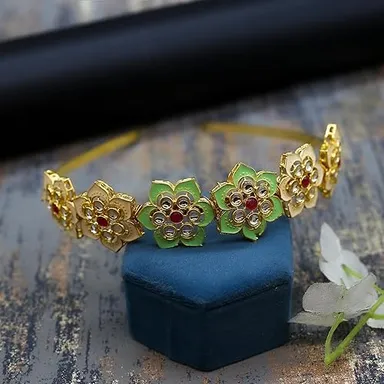 Kundan Matha Patti & Sheesh Patti Combo | Bridal Floral Tiara Headband | Indian Festive Hair Accessory for Women Girls|JJC thumbnail 3