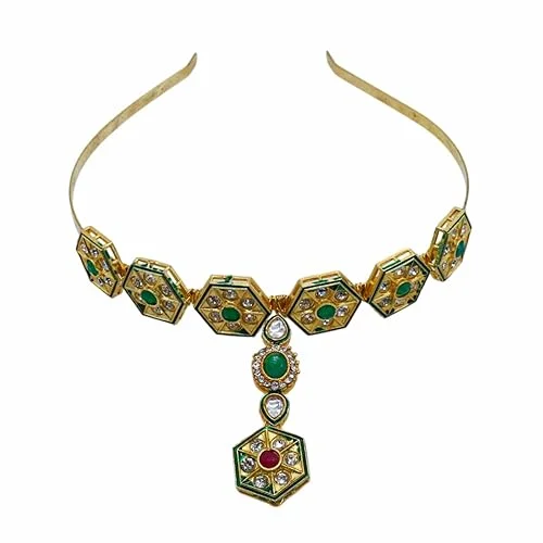 Kundan Matha Patti & Sheesh Patti Combo | Bridal Floral Tiara Headband | Indian Festive Hair Accessory for Women Girls|JJC image 1