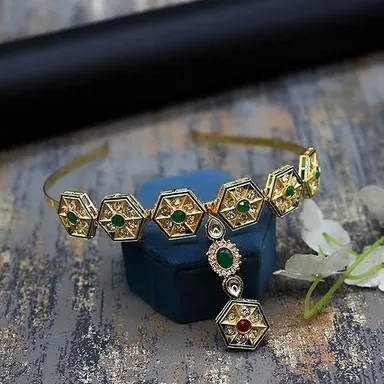 Kundan Matha Patti & Sheesh Patti Combo | Bridal Floral Tiara Headband | Indian Festive Hair Accessory for Women Girls|JJC thumbnail 3